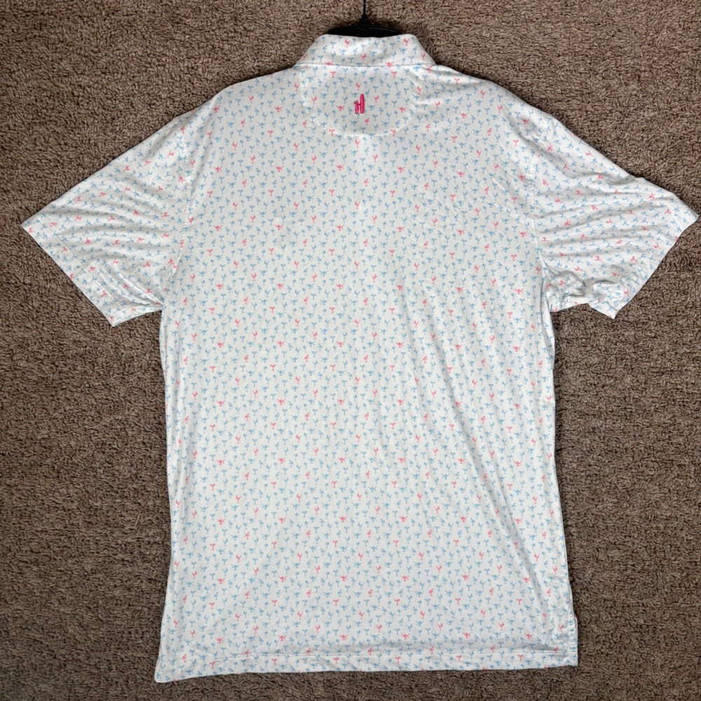 Johnnie-O Mens Featherweight Martini Print Golf Polo Shirt White Blue Pink M - Picture 6 of 8